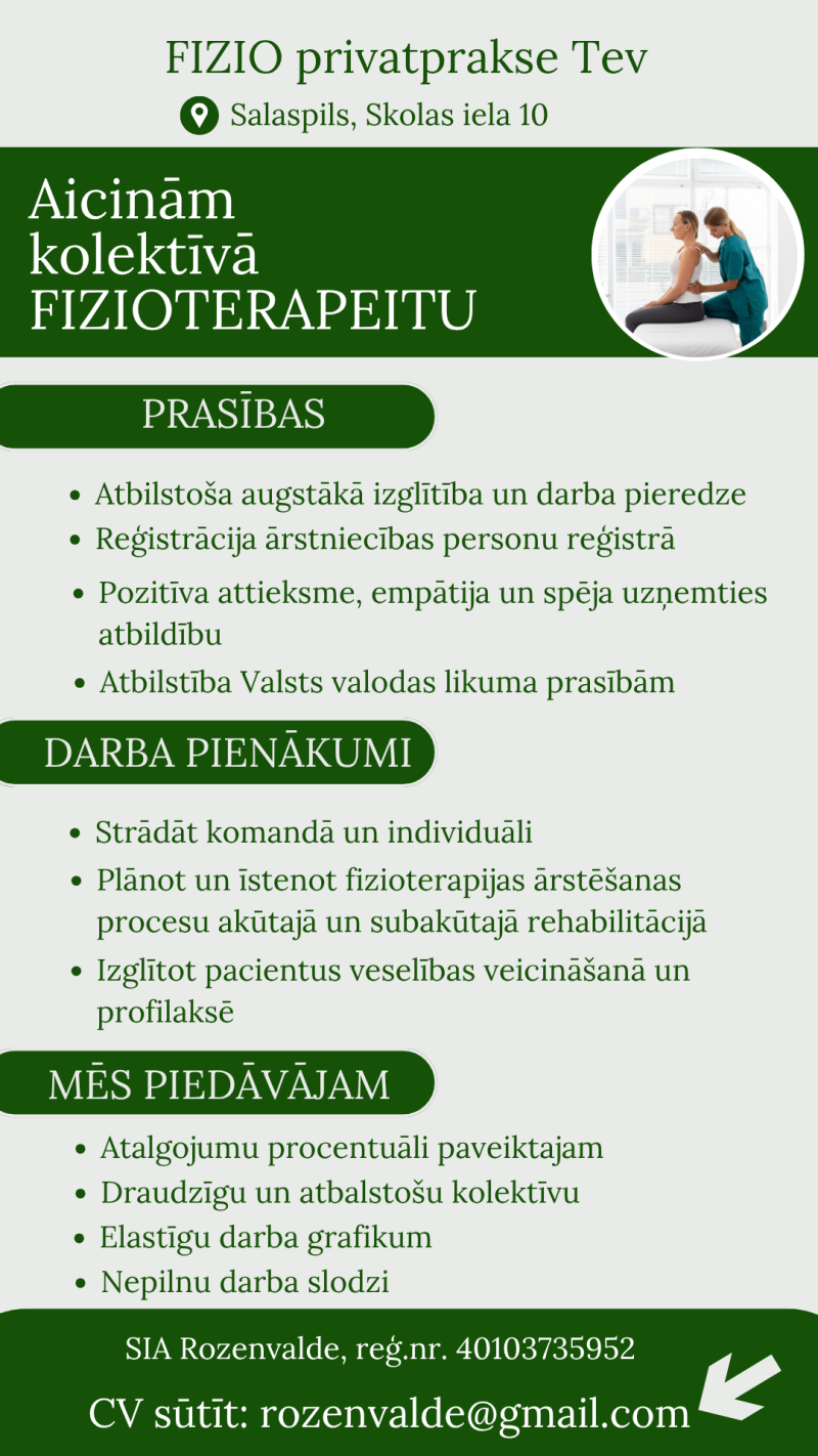 Darba piedāvājums fizioterapeitam Salaspilī